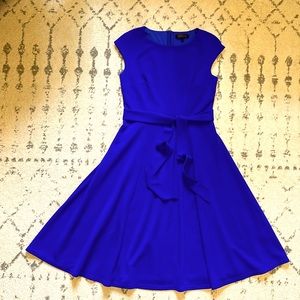 Royal Cobalt Blue Fit n Flare Belted Midi Dress